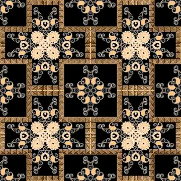 Floral Paisley vector seamless pattern. Abstract geometric background. Greek Stock Illustration