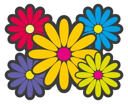 Floral patch. Bright color daisy. Flower sticker Stock Illustration