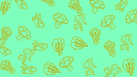 Floral pattern agriculture creates light blue background featuring yellow produc Stock Footage 322051086