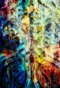 Floral pattern with ancient and oriental elements. Computer collage Stock Illustration