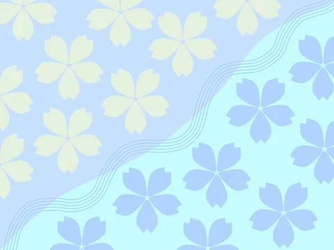 Floral pattern background with cherry blossoms and soft blue waves Illustrazione stock