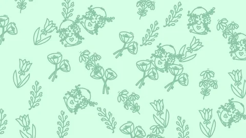 Floral Pattern Background with Delicate Green Hand-Drawn Flowers and Leaves. Stock Footage 321856445