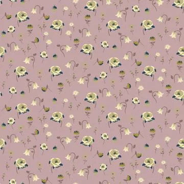 Floral pattern background with meadow flowers. Pale pink backdrop with tulips Stockillustratie