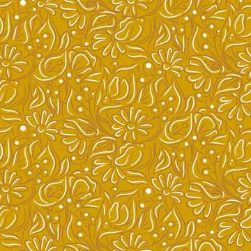 Floral pattern background with meadow outline ditsy flowers Stock Illustration