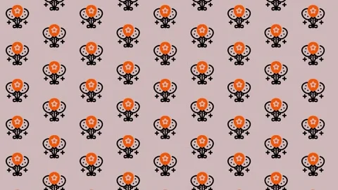 Floral Pattern Background with Orange Flowers and Black Accents. Stock Footage 325380207