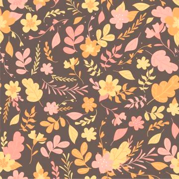Floral pattern, backround with plants and flowers, flat style Stock Illustration