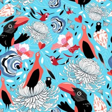 Floral pattern with birds Illustrazione stock