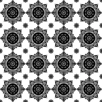 Floral pattern, black thai pattern, black background, vector file Stock Illustration