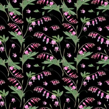 Floral Pattern with Bleeding Heart Flowers Illustrazione stock
