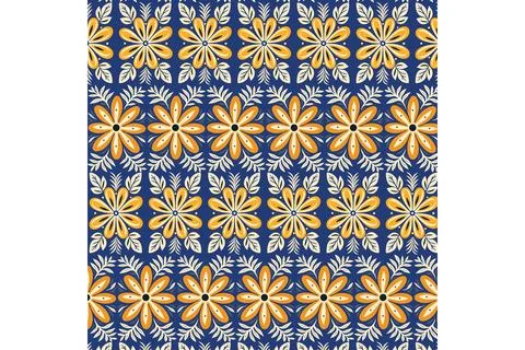 Floral Pattern in Blue and Orange with White Accents Stock Illustration