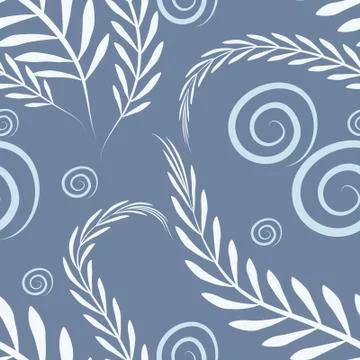 Floral pattern on a blue background - algae and bubbles 库存插图