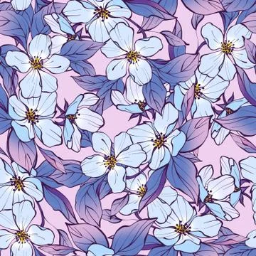 Floral pattern with blue flowers and leaves Stock Illustration