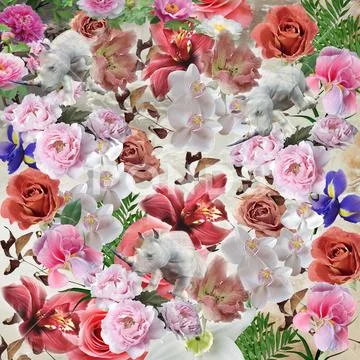 Floral pattern on blue ice grunge background Stock Photos