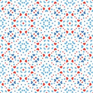 Floral Pattern Blue Red Boho Dot Hearts Stock Illustration
