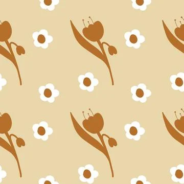Floral pattern in boho style, minimalism. Pattern with wildflowers Stock Illustration