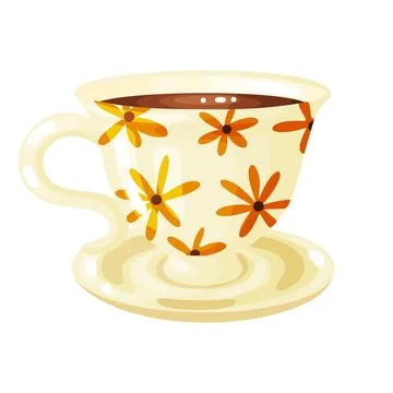 Floral Pattern Coffee Cup Hand Drawn Doodle Stock Illustration