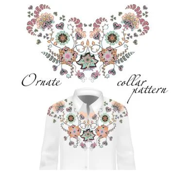Floral pattern on collar, neck print. Abstract hand drawing flowers ornament Illustrazione stock