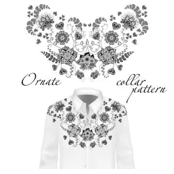 Floral pattern on collar, neck print. Abstract hand drawing flowers ornament Illustrazione stock