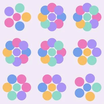 Floral pattern composed of various circles creating multiple colorful flowe.. Stock Illustration