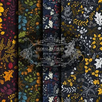 Floral pattern on a dark background. Set Stock Illustration