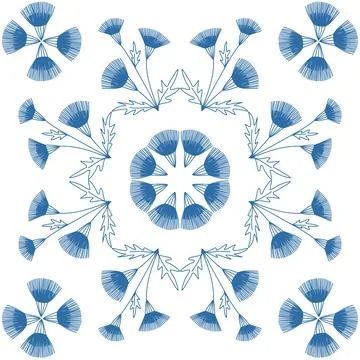 Floral pattern for decorating ceramic tiles in Spanish Azulejo style, blue ve Stock-Illustration