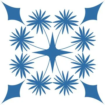 Floral pattern for decorating ceramic tiles in Spanish Azulejo style, blue il Stock Illustration