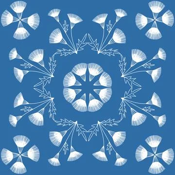 Floral pattern for decorating ceramic tiles in Spanish Azulejo style, blue il Stock-Illustration