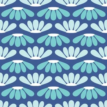 Floral pattern design in blue. Seamless repeat background of stylized flowers. Illustrazione stock