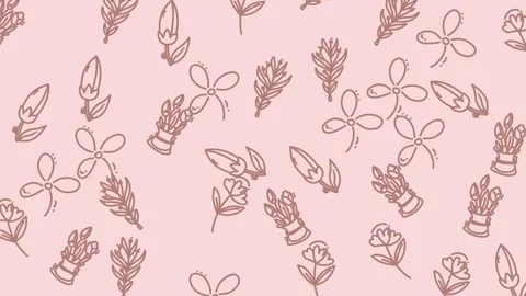 Floral Pattern Design - Delicate Botanical Elements on Pink Background. Stock Footage 321856486