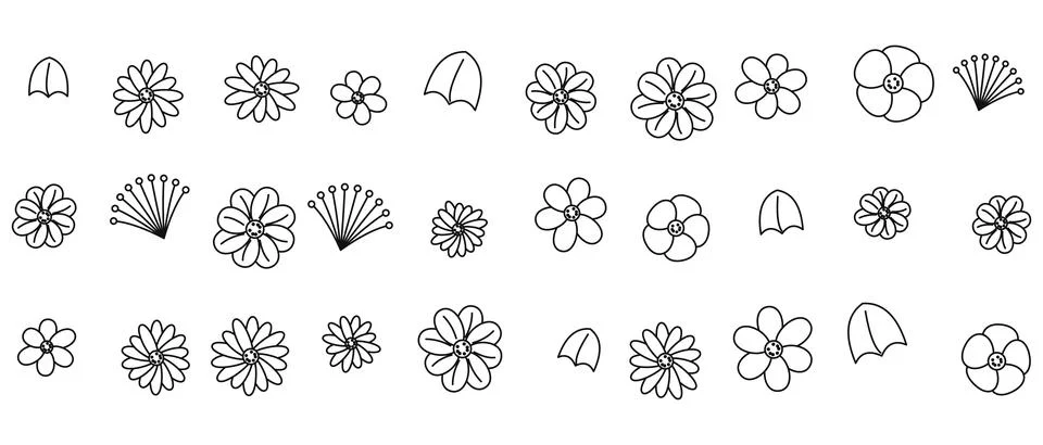 Floral pattern elements featuring hand drawn botanical illustrations for ar.. 库存插图