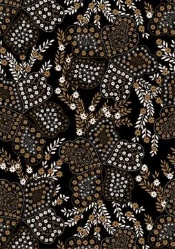 Floral pattern embroidery on a black background Stock Illustration