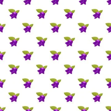 Floral pattern featuring blooming purple bellflowers with green leaves Stock Illustration