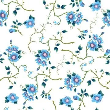 Floral pattern. Floral seamless background with twigs. Blooming pattern. Stock Illustration