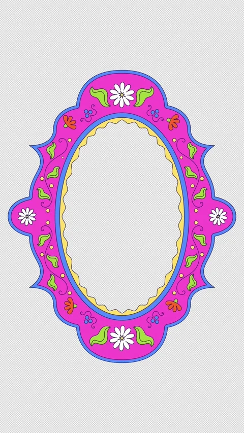 Floral pattern folk oval animated retro frame overlay Stock Footage 339423352