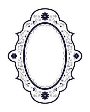 Floral pattern folk oval black and white retro frame 库存插图