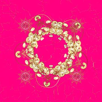 Floral pattern. Golden elements on brown and magenta colors. Stylish graphic pat Stock Illustration