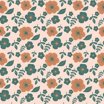 A floral pattern with green and brown flowers and leaves Stock Illustration