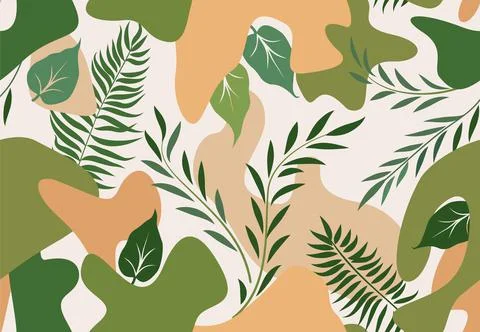 Floral pattern with leaves. Abstract spring nature seamless background Stock Illustration