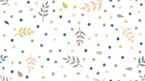 Floral pattern with  leaves and dots in minimal childihs style Stock Illustration