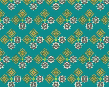 Floral Pattern with Orange and White Flowers on Teal Background Stock Illustration