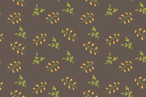 Floral pattern with orange blossoms on brown background Stock Illustration