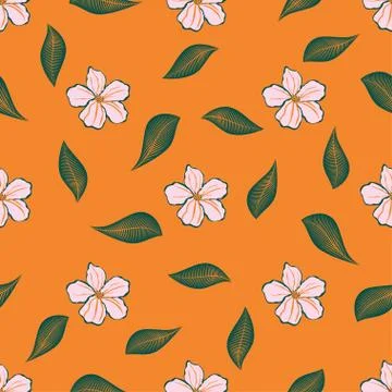 Floral pattern on orange Stock Illustration