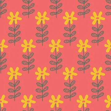 Floral pattern on pink background seamless pattern for design, daisy flower b Stock Illustration