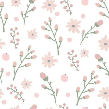 Floral pattern. Pretty flowers on white background. Printing with small pink  Illustrazione stock