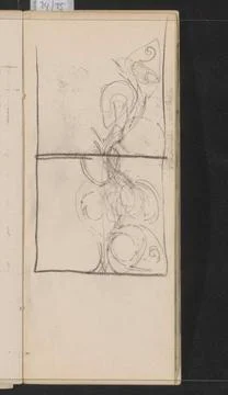 Floral pattern in a rectangle.Leaf 12 recto from a sketchbook with 24 shee... Stock Photos