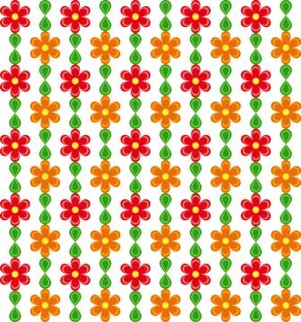 Floral pattern with red and orange flowers on white background Stock Illustration