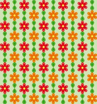 Floral pattern with red and orange flowers on green background Stock Illustration