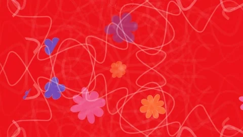 Floral pattern red background with flowers and playful doodles a bright with a o Stock Footage 330529873