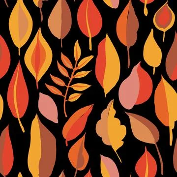 Floral Pattern from Red, Orange, Yellow Color Autumn Leaves on Black Background Illustrazione stock
