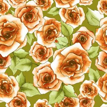 Floral pattern. Red roses and leaves on a green background. Ilustración de archivo